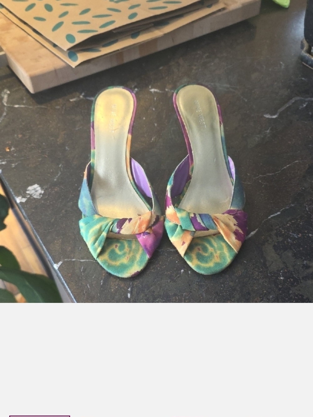 Nine West Multicolor Knot Front Slip-On Mules - Green, Purple, Yellow